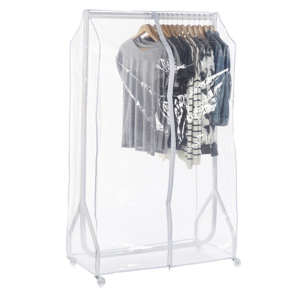 Shopfitting Warehouse Gloss White Heavy-Duty Clothes Rail with Clear Cover 3ft wide