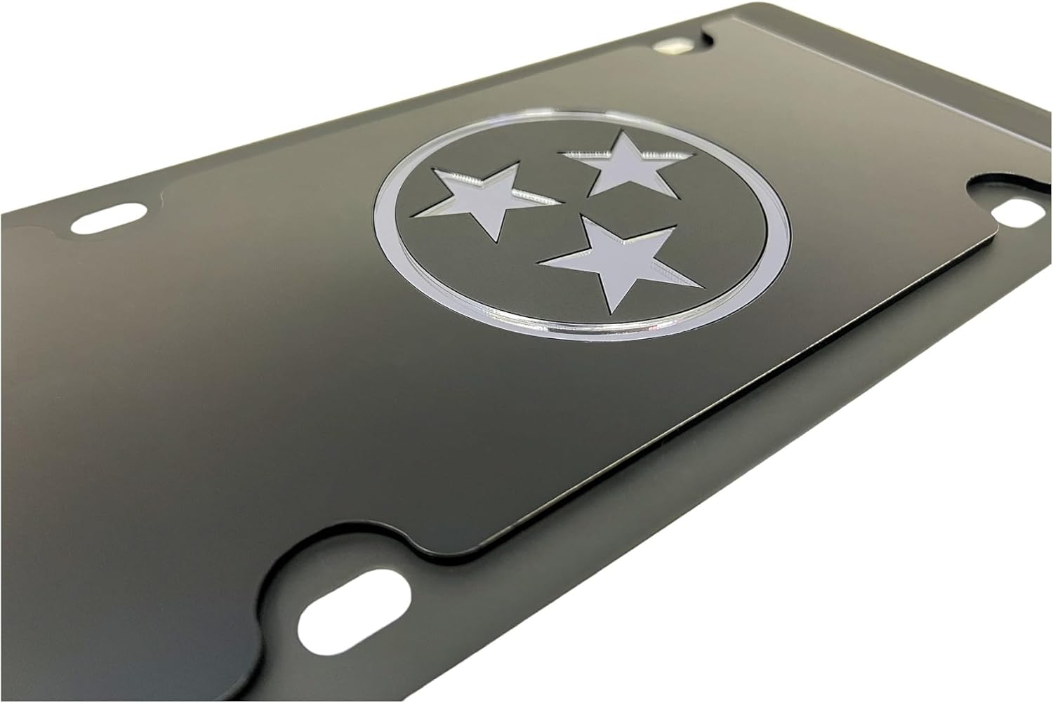 Eurosport Daytona- Compatible with -, Carbon Steel License Plate- Blacked Out Tennessee State Flag- Black Opaque w/Black Mirror Star, Matte Black Bar