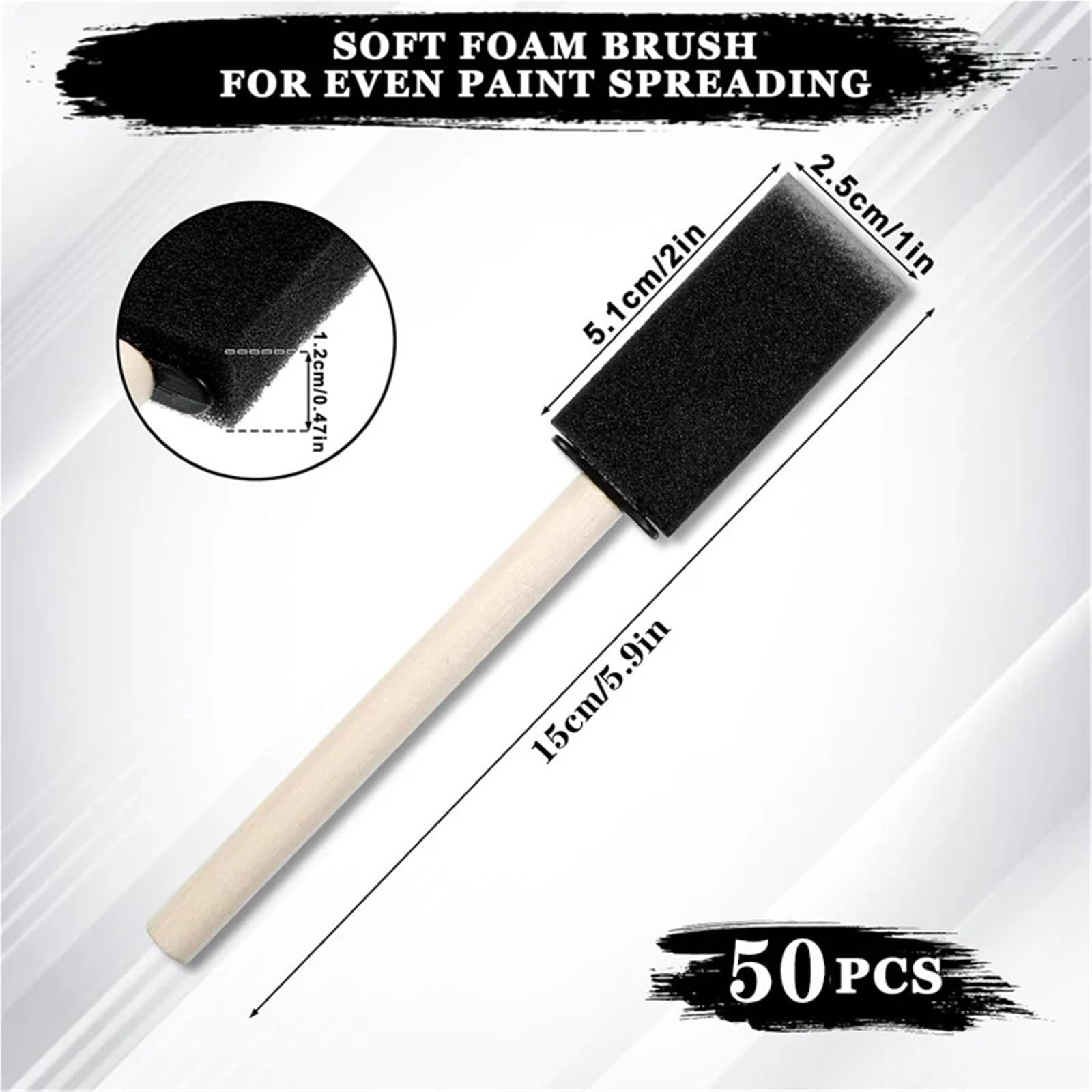 Leichter Schaumstoffpinsel 1-Zoll-Schaumschwamm-Pinsel-Set, 50 Stück