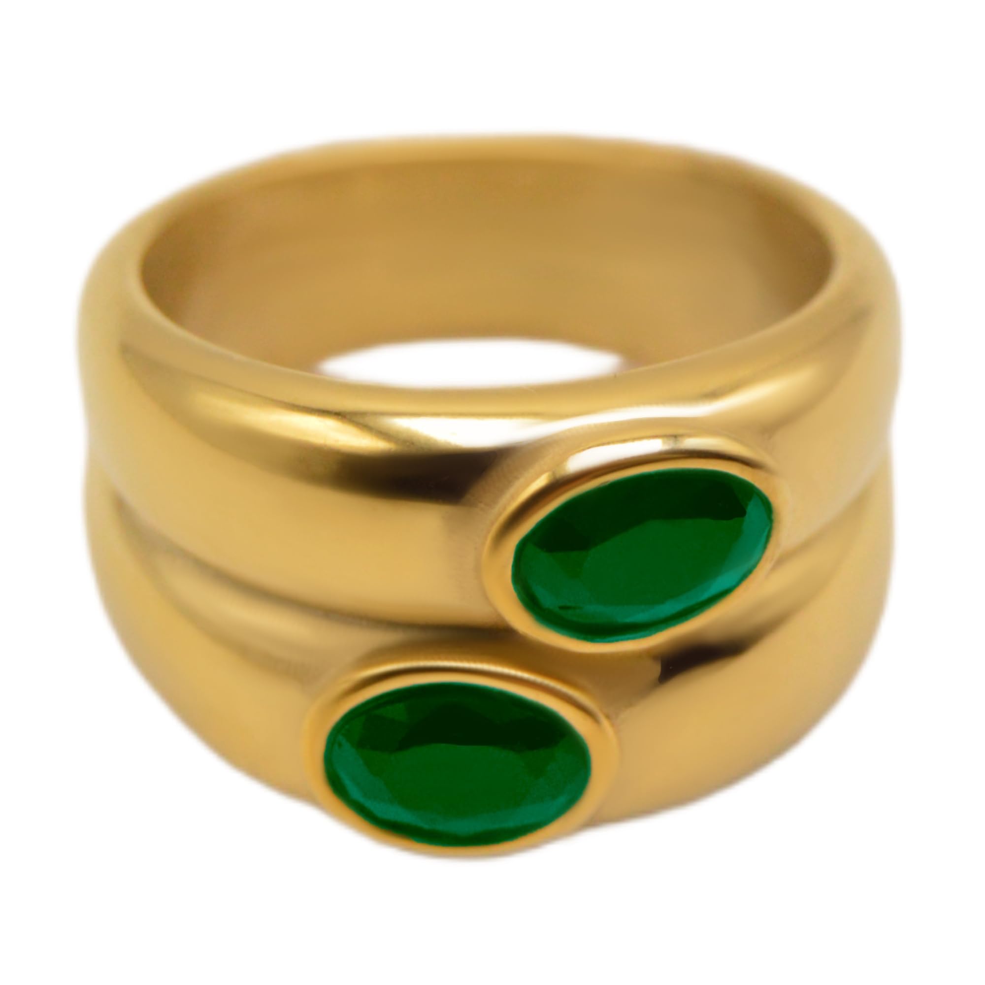 GOLDENCAT Anillo Infinity Green, Anillo con Circonitas, Anillo de Acero con Circonitas Verdes, Anillo Waterproof, Anillo para Mujer y Hombre, Zircon, Acero Inoxidable, Baño Oro 18k