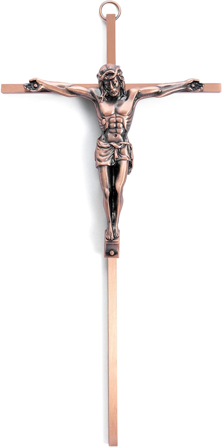 DCCXN Metal Cross for Wall Decor Catholic, Crucifix Wall Cross of Jesus Christ-10 Inch Antique Copper