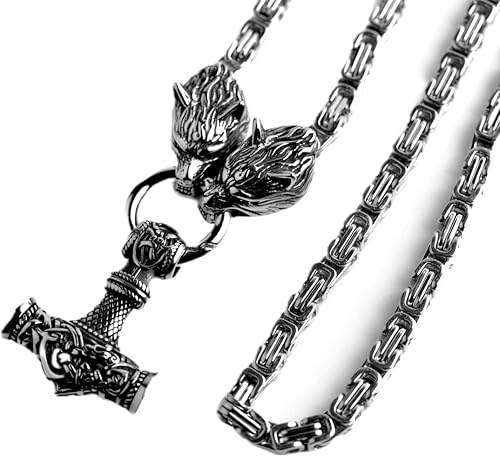 LANGHONG Collar vikingo nórdico para hombre cadena punk de acero inoxidable martillo Thor Mjolnir collar joyería de talismán regalo para hombres