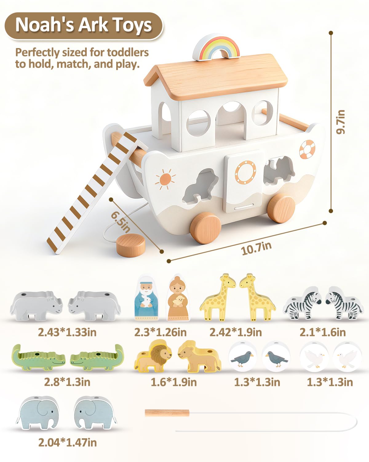 WoodsyJoy Wooden Noah’s Ark Toy for Toddlers 1-3, Baptism Christening Gifts for Boys Girls, Christian Toy Animal Shape Sorter, Baby Birthday — view 3