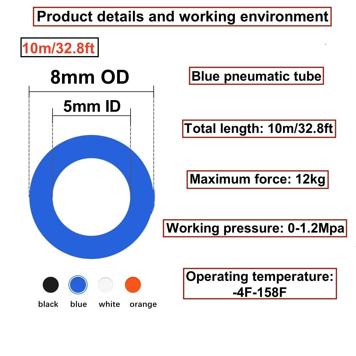 Manguera neumática HUAZIZ azul de 10 m de PU, manguera neumática de poliuretano de 5/16 pulgadas, diámetro exterior de 8 mm con 14 conectores neumáticos + 1 cortador de manguera