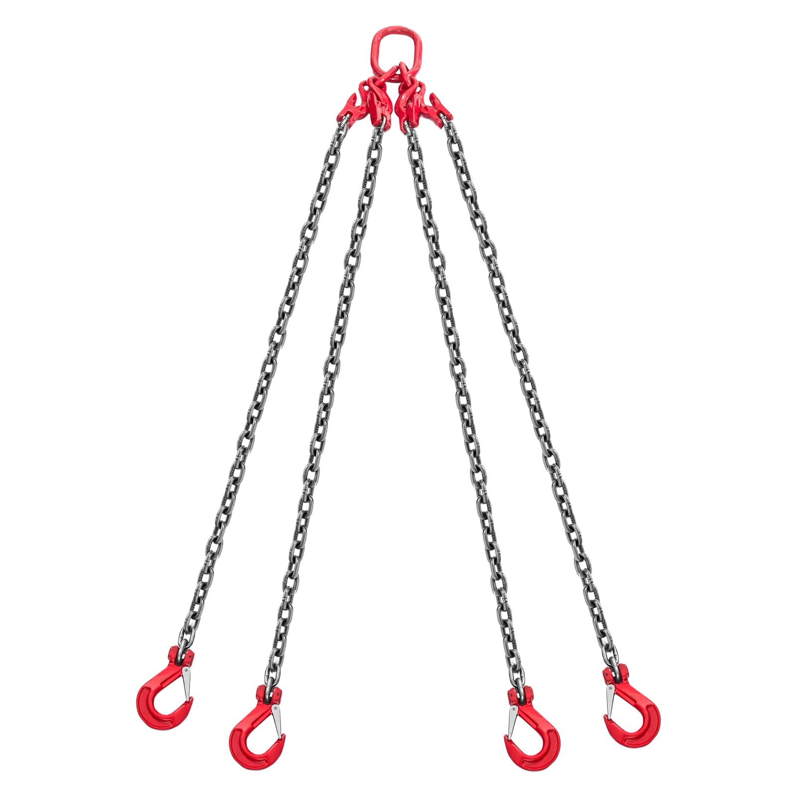 VEVOR Catene di Sollevamento con Ganci, Cinghia di Sollevamento a Catena, 10 mm x 3 m con Ganci di Presa a 4 Gambe, Catena per Gru in Lega di Acciaio G80, Capacità di 10,4 T, per Traino del Carico