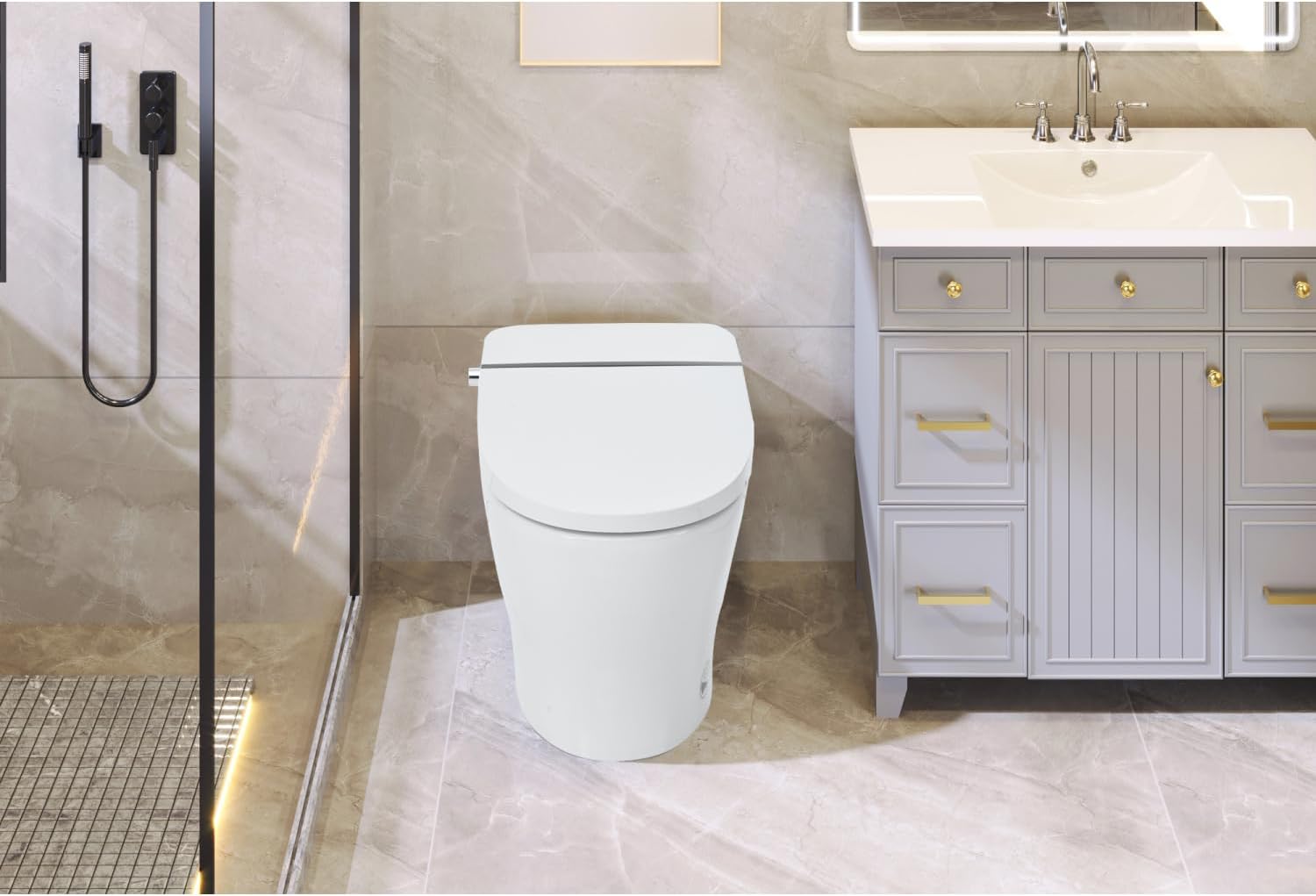 Heated Seat Smart Toilet Without Bidet Ceramic White Adjustable Temp Heated Seat Bathroom Use Comfortable Design