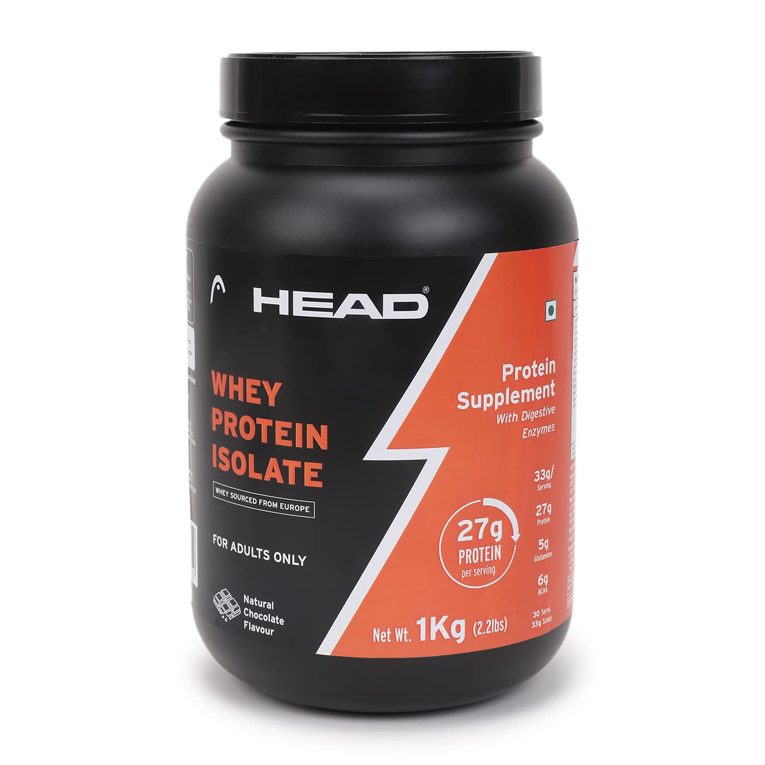 HEAD Premium Whey Protein Powder Isolate - 1Kg, Natura…