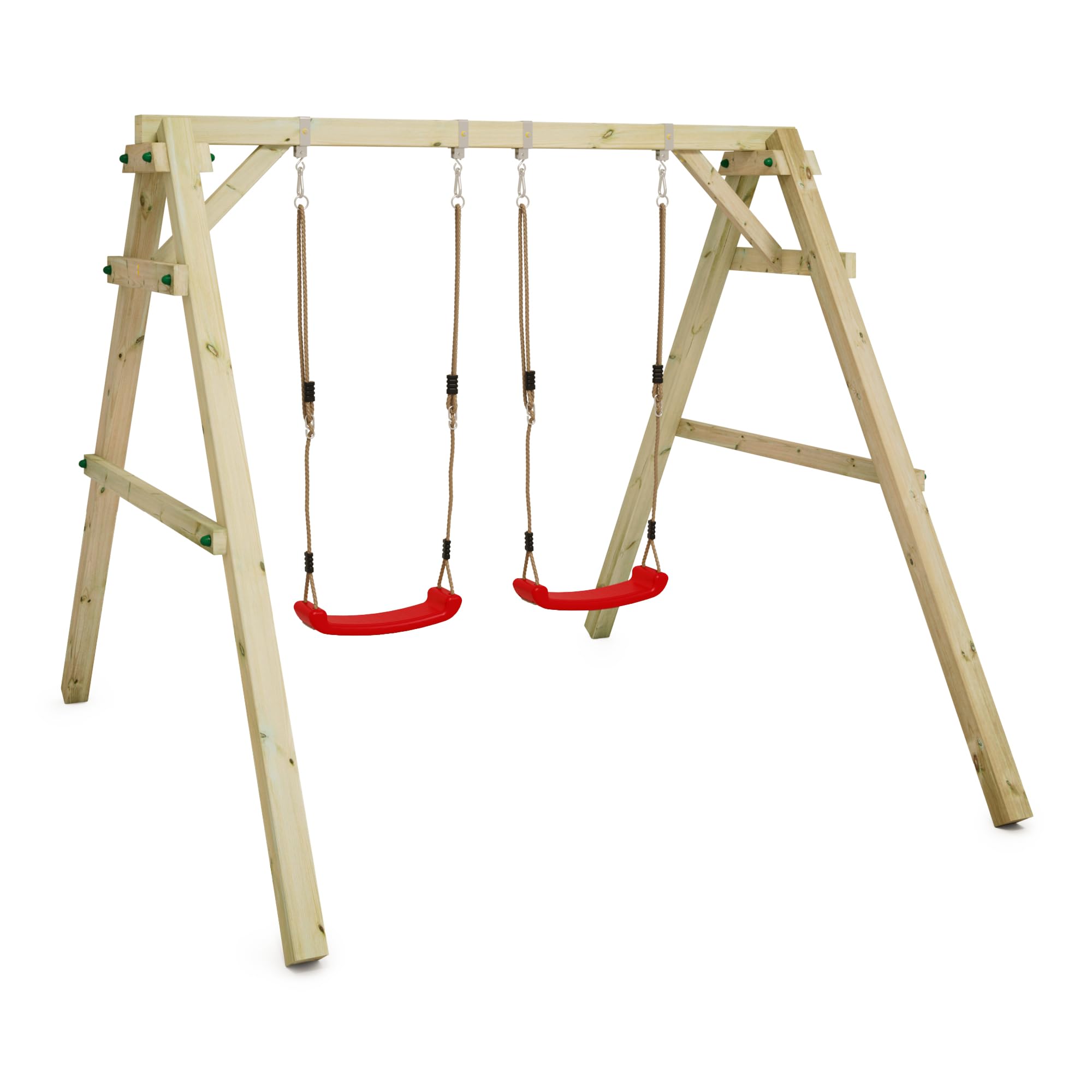 Altalena WICKEY Sky Dancer Prime gioco per bambini di colore rosso con struttura in legno, altalena doppia in legno da esterno o da giardino