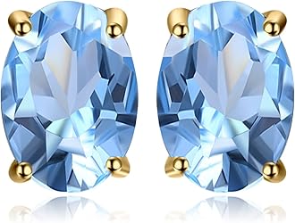 Natural Garnet Peridot Amethyst Citrine Blue Topaz Birthstone Stud Earrings for Women, 14k Gold Plated 925 Sterling Silver Earrings for Women, Gemstones Jewelry Sets for Girls