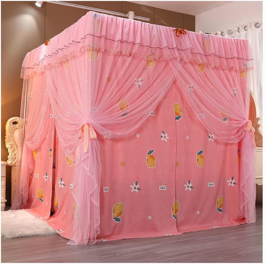 Fabric Bed Drapes Mesh Protection Canopy Shielding Netting,Double Bed Canopy Mosquito net for 6.6 ft Bed, Dustproof and Blackout 4-Season Bed Curtain, Adult Bedroom Decoration (Color : Purpl