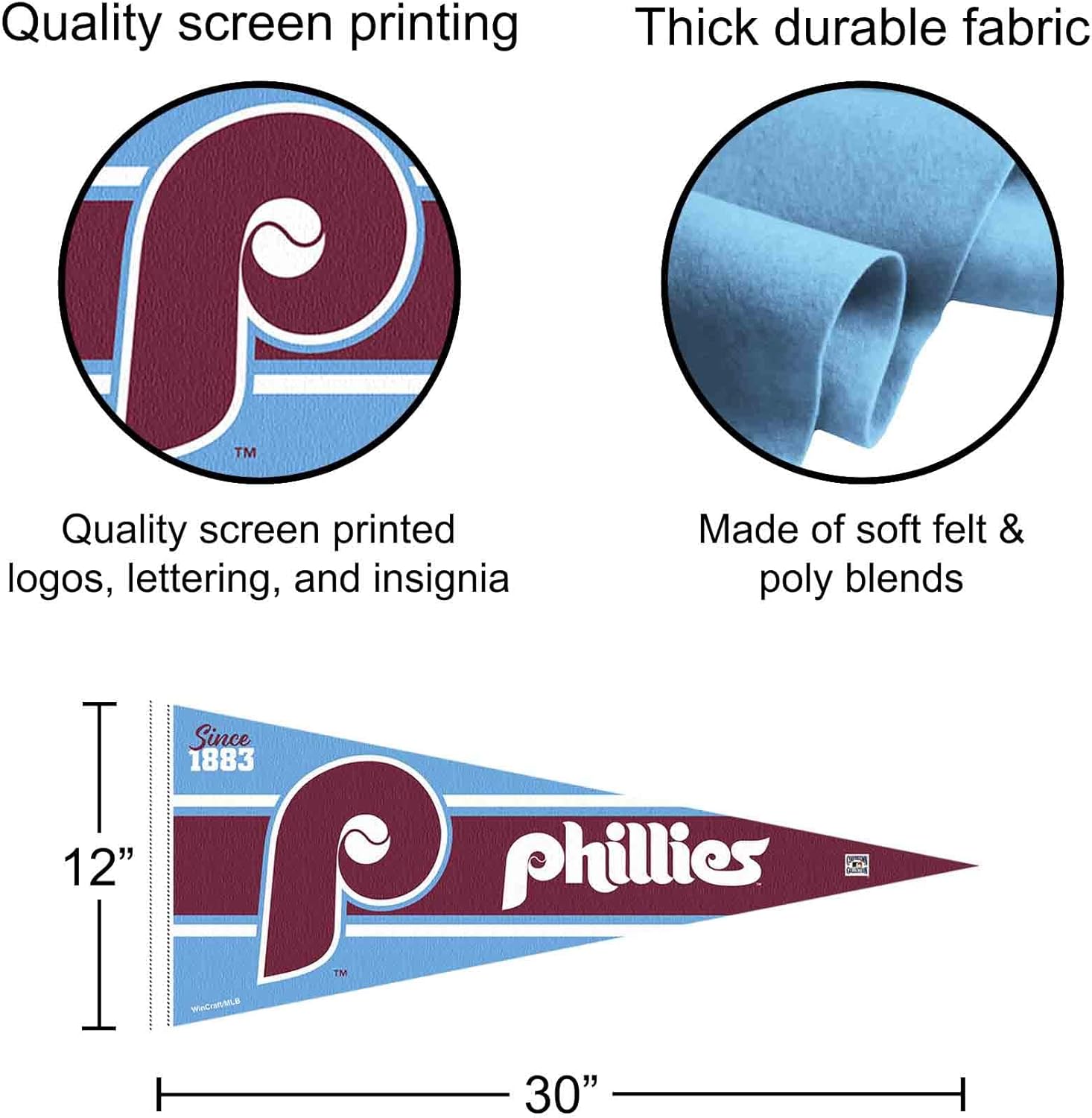 WinCraft Phillies Retro Vintage Throwback Full Size Pennant Flag - Image 2