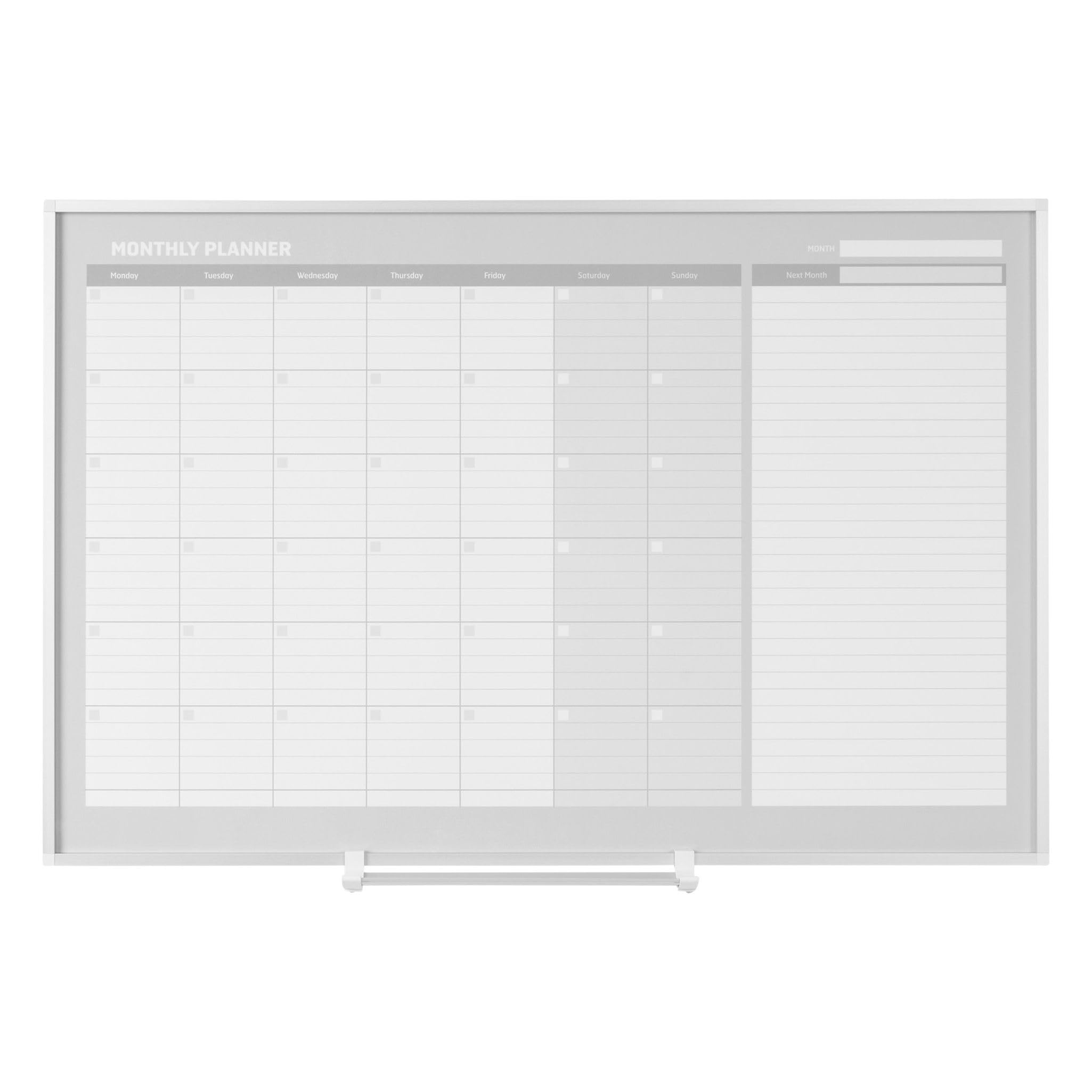 MasterVision Tablica do planowania, magnetyczna, suchościeralna, kalendarz miesięczny z aluminiową ramą, 91 cm x 122 cm, srebrna rama, GA0597830
