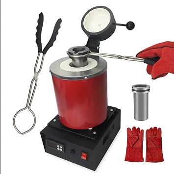 Electric Melting Furnace, 1350 W Electric Gold Smelting Furnace Kit, 1100C/2012F Electric Furnace with 1 Kg / 2 Kg / 3 Kg Capacity Graphite Crucible, Gloves,1KG