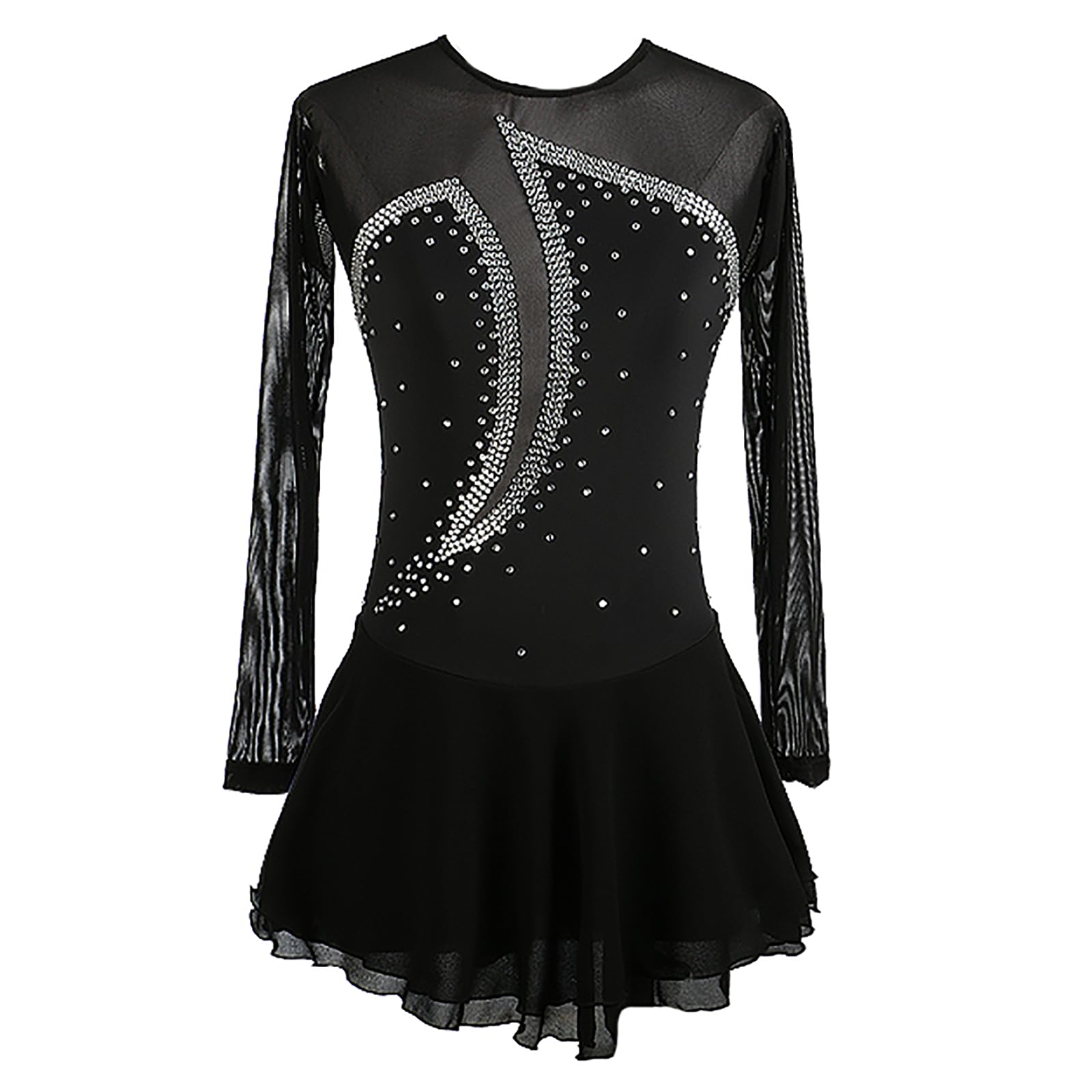 Vestito da Pattinaggio Artistico Ghiaccio Donna Skater Abito da Ballo con Strass Body da Danza Classica Balletto(Size:3XL,Color:Nero)