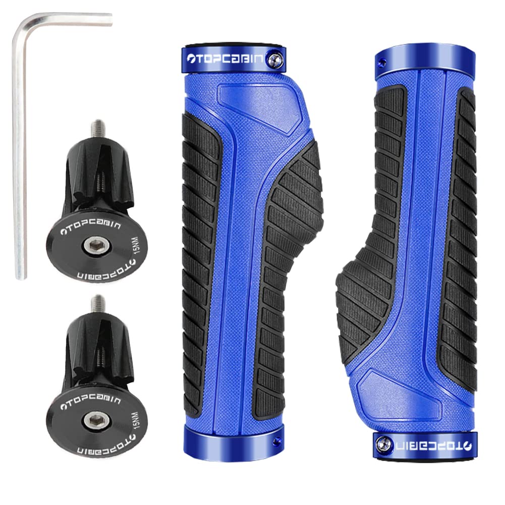 TOPCABIN Ergonomic Bike Grips - Widen Holding Rubber Grips with Aluminum Lock Grips for Mountain &amp; Road Bikes