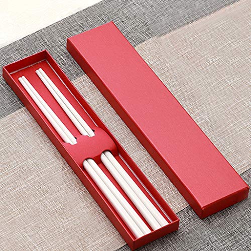 Coffret Cadeau de 2 Paires de Baguettes en Porcelaine réutilisables, Baguettes l antidérapantes, Baguettes Chinoises en Porcelaine Tendre, Baguettes japonaises à Sushi en céramique Blanche 2