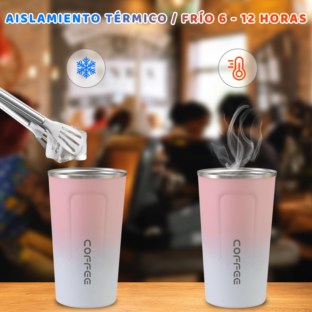 MXCOCO Taza Termo de Café de 18 oz/510 ml de Acero Inoxidable 304 con Tapa, Taza de Vacío para Bebidas de Café Frías y Calientes, Vaso Térmico para Café, para la Oficina, el Automóvil y el Parque
