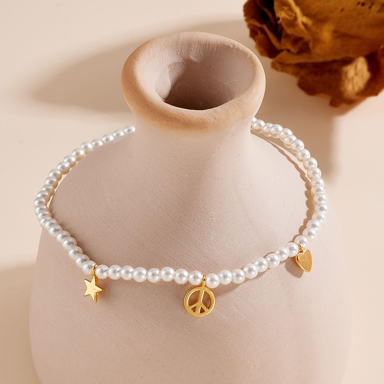 Pulseras de Mujer de Oro 9K / 14K / 18K, Perlas con Estrella y Corazón, Cadena Extensible 16 CM + 5 CM, Pulseras Cadena Oro Ajustable Mujer