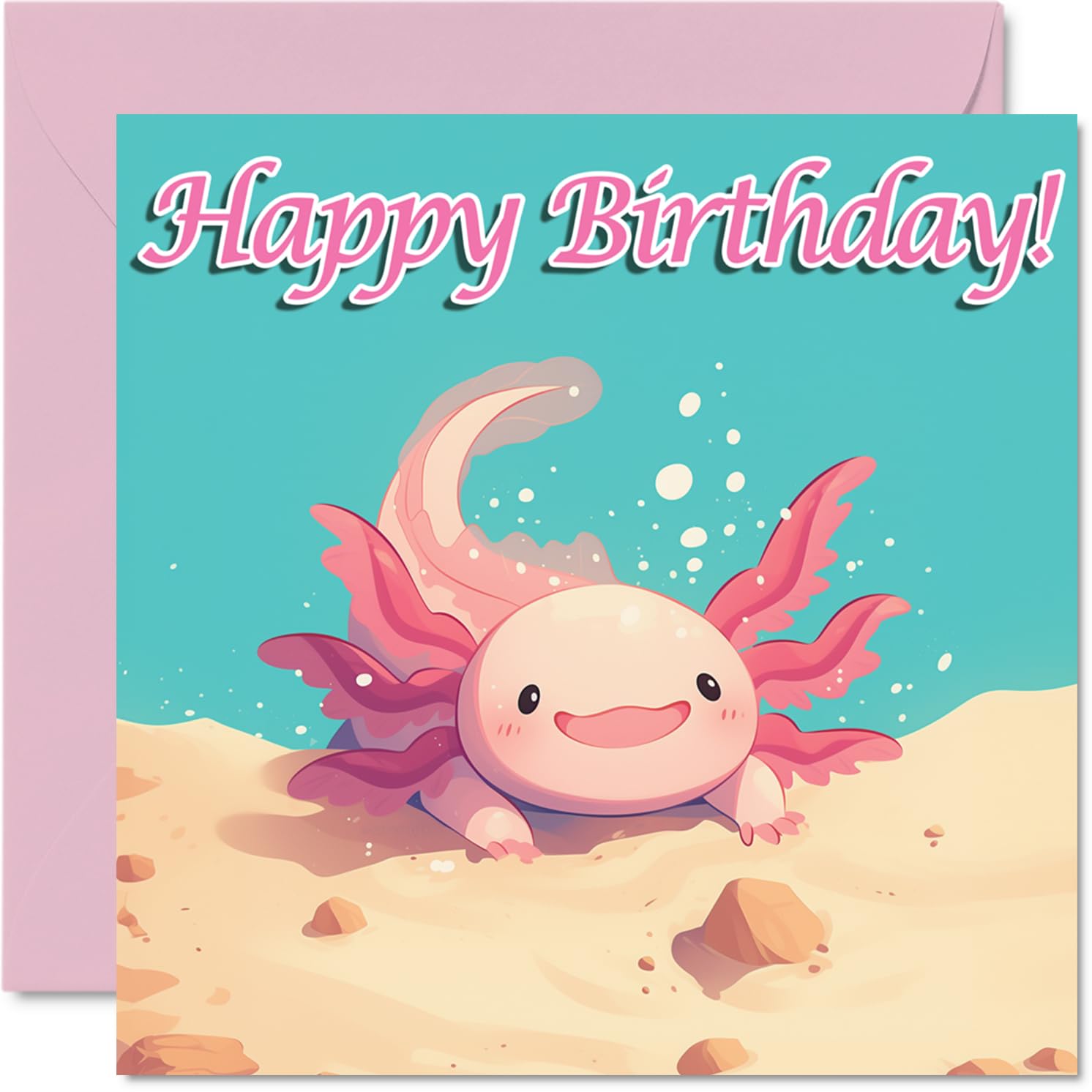 Axolotl Birthday Cards - Sand - Happy Birthday Card for Son Daughter Brother Sister Grandson Granddaughter Niece Nephew Cousin, 145mm Bday Greeting Cards