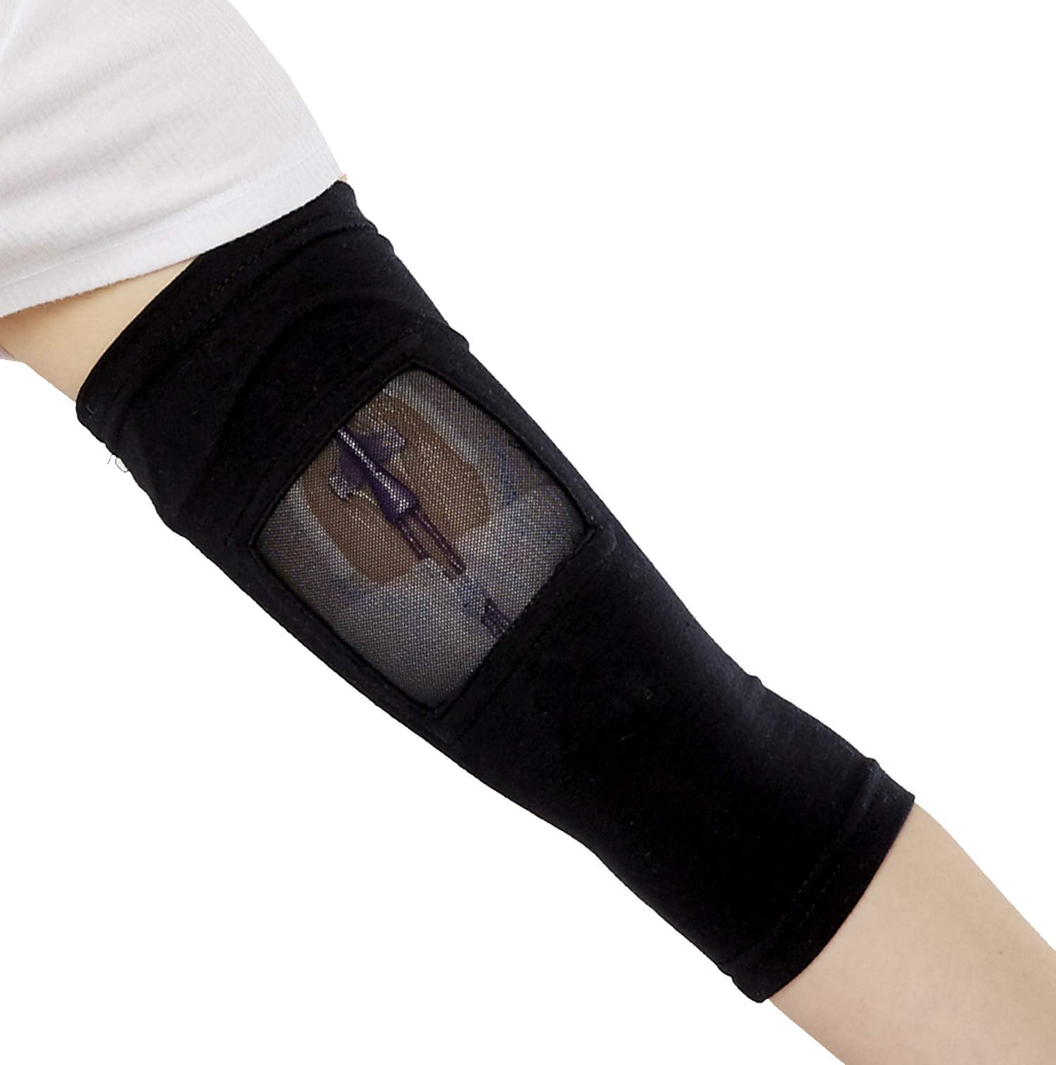 Classic Long PICC Line Sleeve by Care+Wear - Ultra-Soft Antimicrobial PICC Line Covers for Upper Arm That Provides Comfort, Security and Breathability with Mesh Window (Black, Small 11"-13")