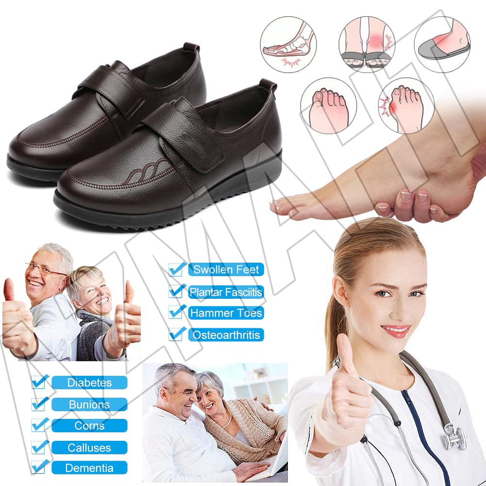 Scarpe Ortopediche Impermeabili in Pelle per Piedi Gonfi e Larghi - Pantofole Comode per Diabetici, Anziani, Uomo e Donna - Nero, 42/260mm