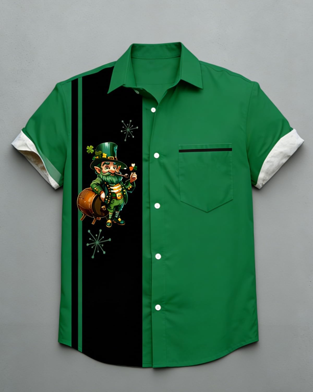 Mens St Patricks Day Shirt Shamrock Printed Retro Bowling Short Sleeve Casual Button Down Holiday Shirts - Image 6