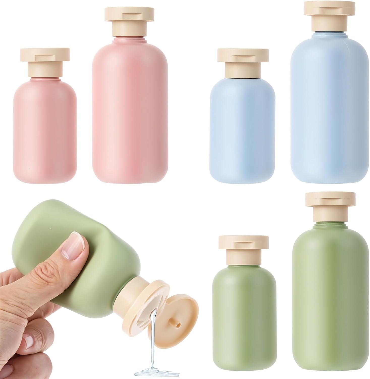 Pack of 6 Portable Travel Bottles with Lid, Squeeze Bottle Silicone, Travel Bottles for Filling, Travel Shower Gel Container for Shampoo, Shower Gel, Face Cream, Lotion (100 ml, 200 ml)