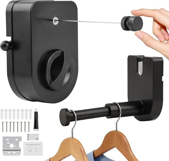Retractable Clothesline Indoor & Outdoor 13.7 Ft Heavy Duty Clothesline, Non-Sagging Laundry Line with Telescopic Hanging Rod Space-Saving for Apartments, Balconies & RV Walls