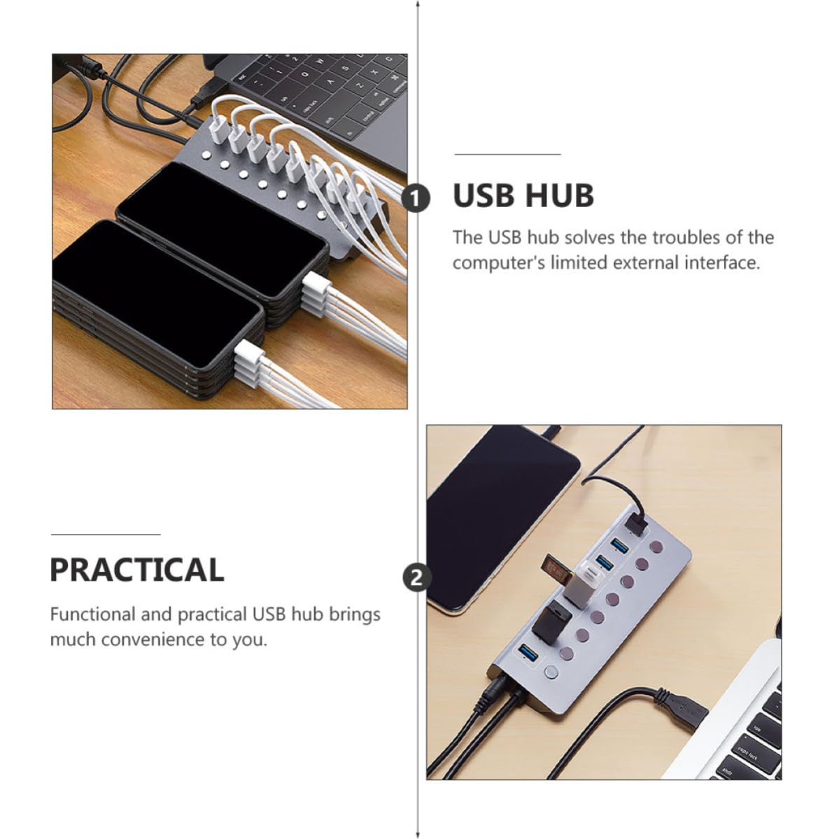 USB Hub 3.0 in Lega di Alluminio 7 Porte Porta Ricarica | 1 Pezzo, Divisore Portatile per Viaggio di Lavoro, Espansione a 8 Interfacce per Gestione Pratica