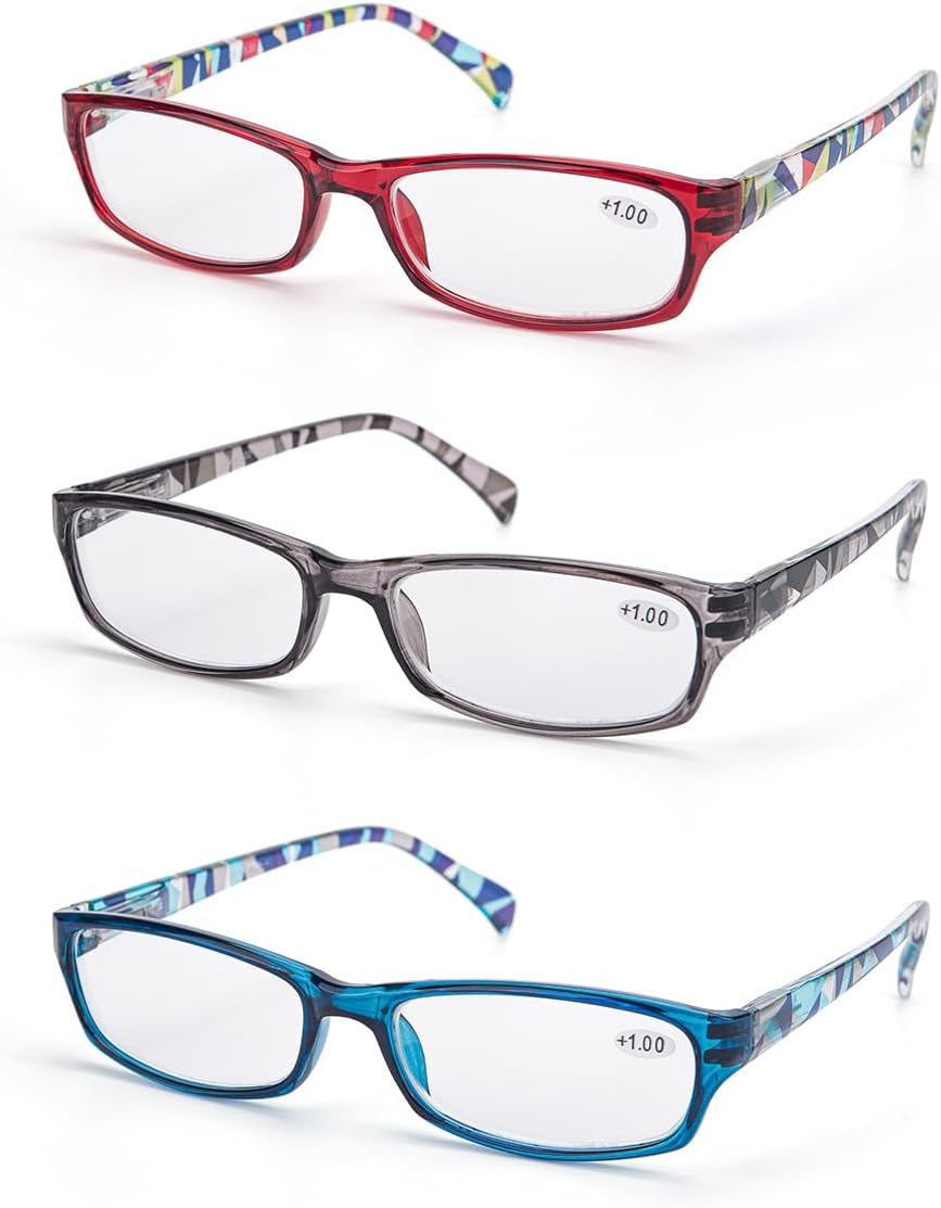 3-Pack Blue Light Blocking Reading Glasses for Women with 3 fashion colors, Spring Hinge,Anti Eyestrain, including 0-4.0 diopters L-L010