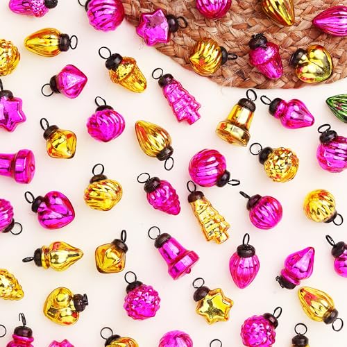 IndianShelf 300 Pieces Gold Pink Tiny Glass Vintage Christmas Tree Ornaments