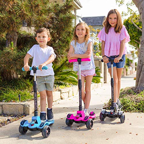 6KU Kick Scooter for Kids & Toddlers Girls or Boys with Adjustable Height, Lean to Steer, Flashing Wheels for Toy Children 3-8 Years Old Red