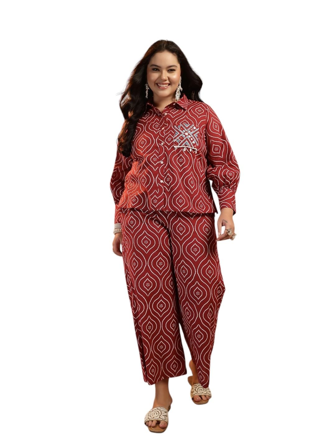 stylum Women's Plus Size Maroon Bandhej Printed Cotton Co-Ord Set | Plus Size Cord Set for Women-picture-1