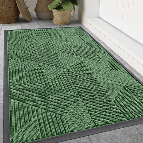 Smiry Front Door Mat Outside Entrance, Heavy Duty Sturdy Natural Rubber Doormat, Trap Dirt and Moisture, Easy Clean Low Profile Welcome Floor Mats for Indoor Outdoor Entry, 59x35 Inch, Green
