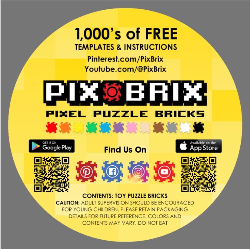 Miniatura 8 de Pix Brix Pixel Art kit Puzzle Bucket - Kit de 1500 piezas con paleta mediana de 10 colores - Ladrillos de construcción entrelazados patentados para