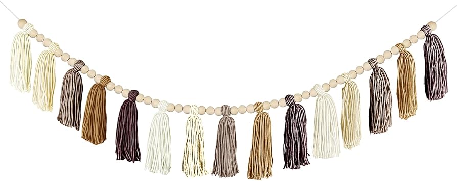 Boho Yarn Tassel Garland - Handmade Wall Hanging Decor for Nursery, Baby Shower, Kids Room, Classroom, Birthday Party | Macrame Tassels Bunting Banner for Bedroom, Office, Home Decoration Brown