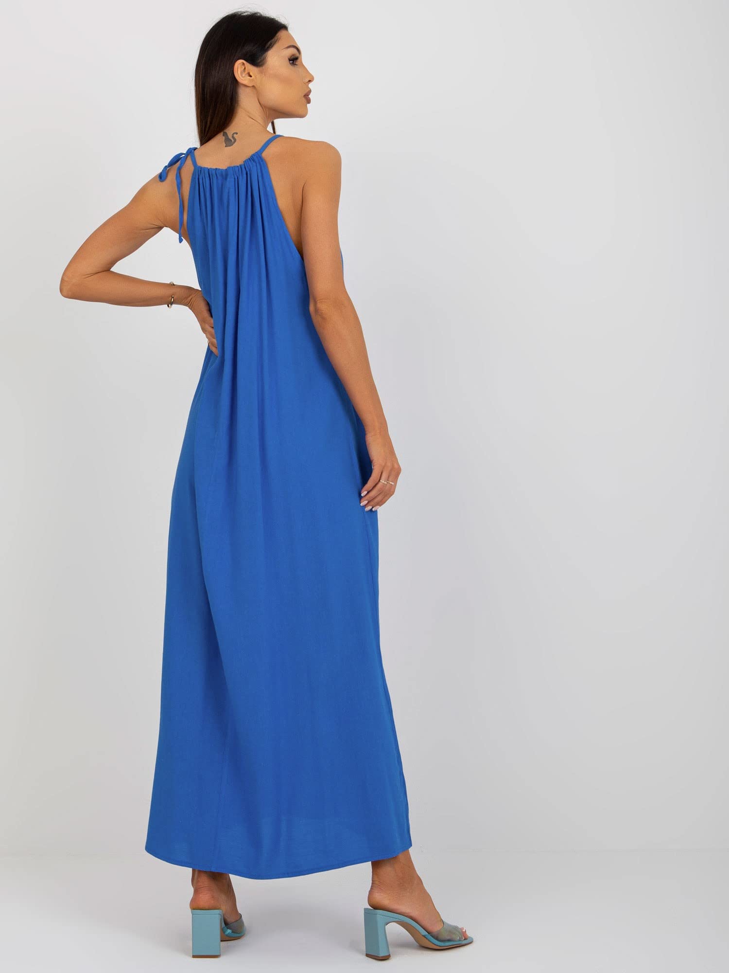 Oh Bella Lässiges Sommer-Maxikleid für Damen I Einfarbiges Baumwollkleid mit Riemen an den Knöcheln I Lässiges, langes Maxikleid für Sommerkleider mit Rundhalsausschnitt, Größen S-XL