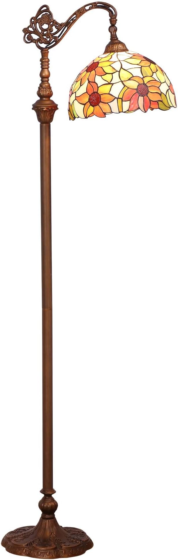 Bieye Bieye L30515 Oranje zonnebloem Tiffany-stijl gebrandschilderde glazen leeslamp met 12 inch brede kap, lichtrichting is verstelbaar, 65 inch hoog photo 2