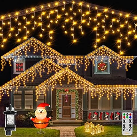 Ollny Icicle Outdoor Christmas Lights - 396 LED 10M Christmas Fairy Lights Plug in Connectable String Lights Waterproof with 8 Modes for Xmas Eaves Window Party Garden Yard Bedroom Decorations Cover