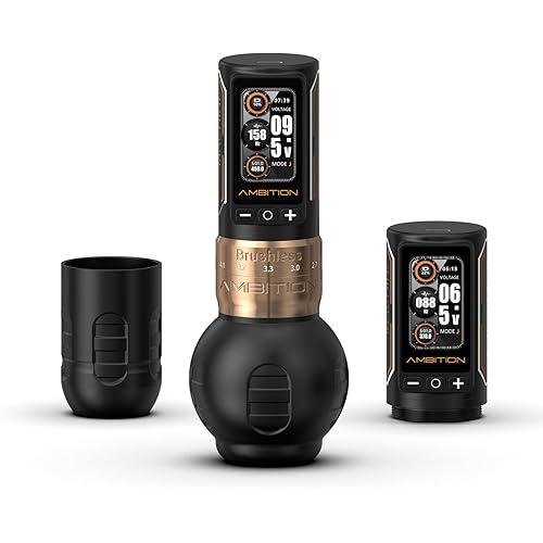 Ambition Rotary Tattoo Gun, Ninja Max 280 Wireless Tattoo Pen Machine with 280 g.cm Torque Brushless Motor, 7 Adjustable Stroke 2.4-4.5mm, Dual 2400mAh Batteries 54mm & 34mm Grips Tattoo Supply