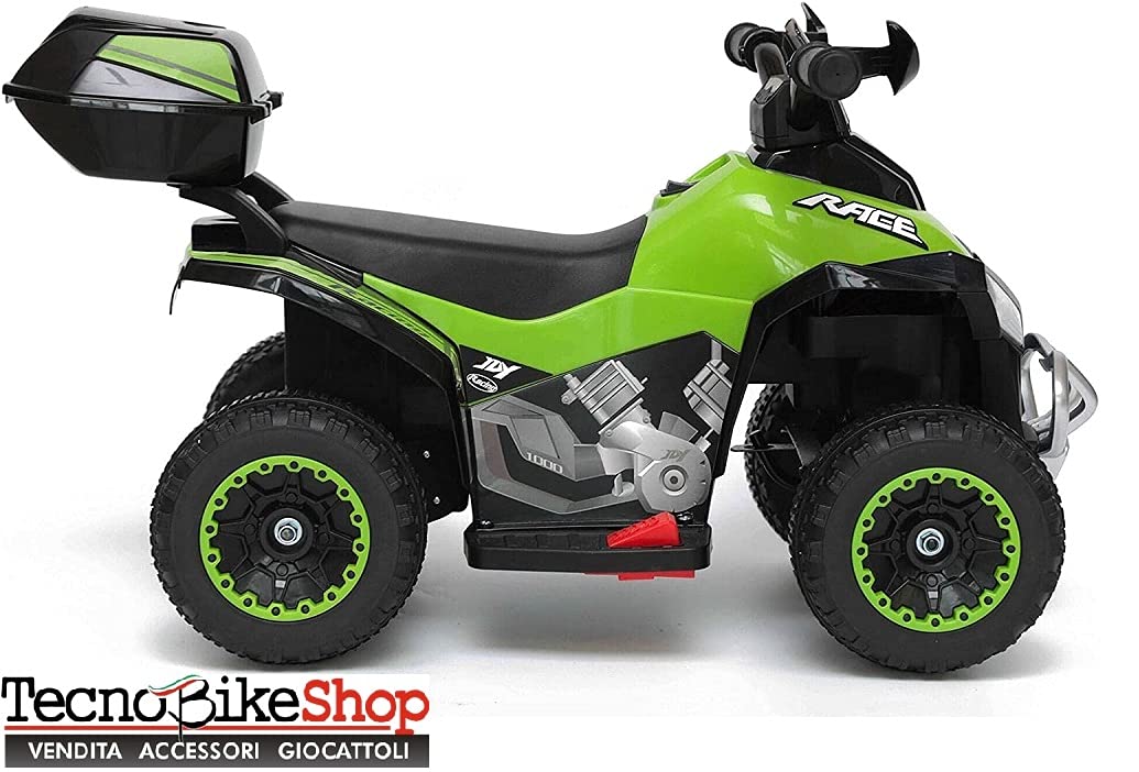 Tecnobike Shop Mini Quad Deluxe 6V luci Suoni Batteria Ricaricabile Marcia Avanti e Indietro Baluetto e Parabrezza (Verde)