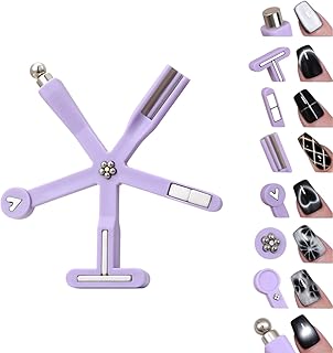 Nail Polish Magnet, 6-in-1 Cat Eye Magnet Kit for Nails, 3-in-1 Nail Polish Magnet Nail Art Tools with 5 Magic Design Plates, For Home DIY & Salon Use, Create Salon Looks Easily (Purple)