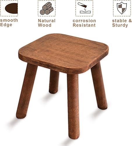 Miniatura 5 de Taburete pequeño de madera de 9.45 pulgadas, taburete pequeño de madera para niños y adultos, taburete pequeño para cocina, baño y soporte de
