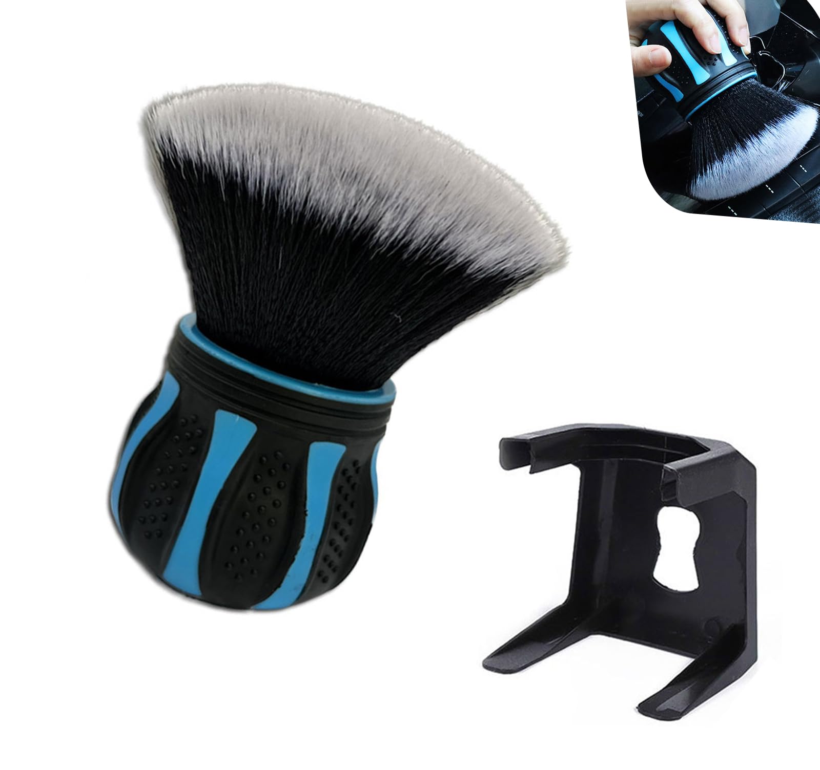 Opuweiy Car Detailing Brush, Ultra Soft Tire Shine Brush with Storage Rack, Interior Cleaning Tool, Universal Beauty Tools for Most Cars (Blue)