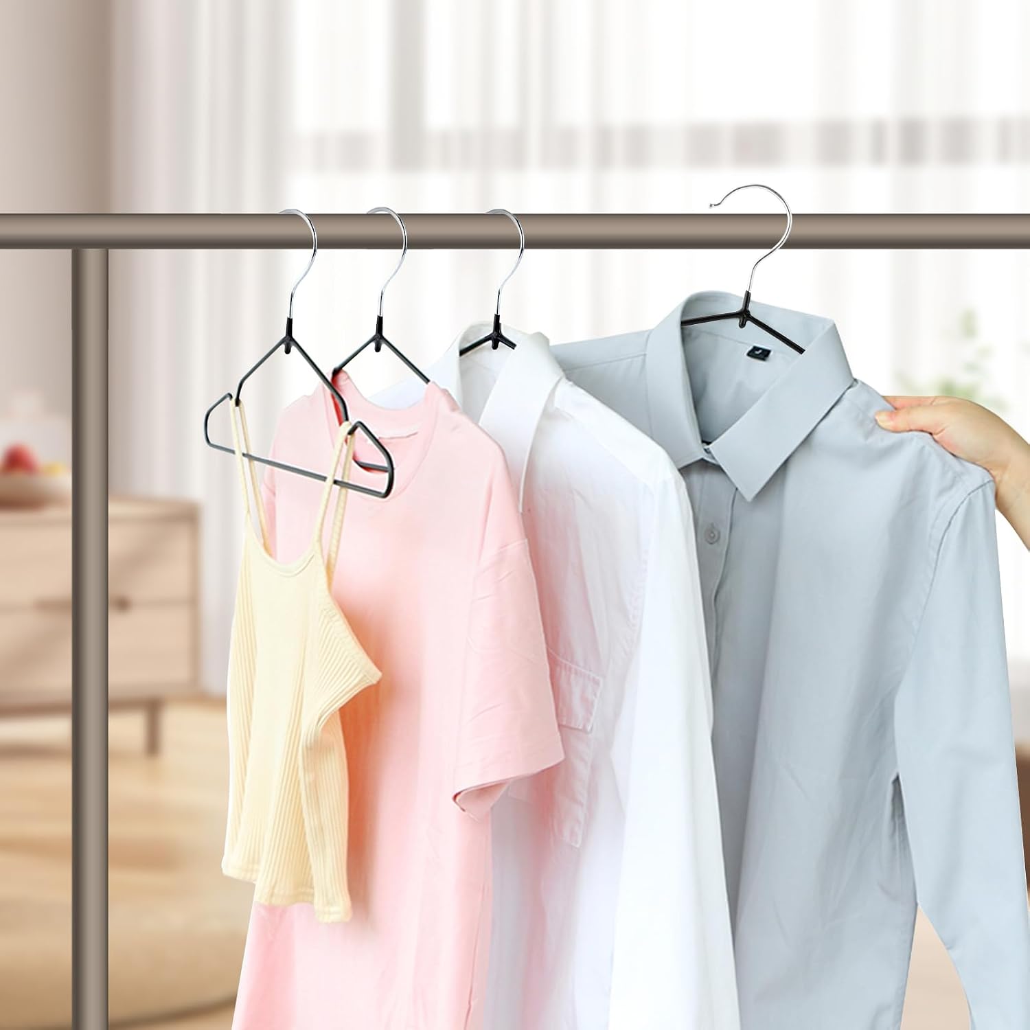 50 Pack Wire Metal Clothes Hangers,16 Inch Stainless Steel Suit Hanger with Rubber Coating,Non-Slip Metal Hangers,Space Saving Hanger for Dress,Suits,Coats,Pants,Skirts(Black)