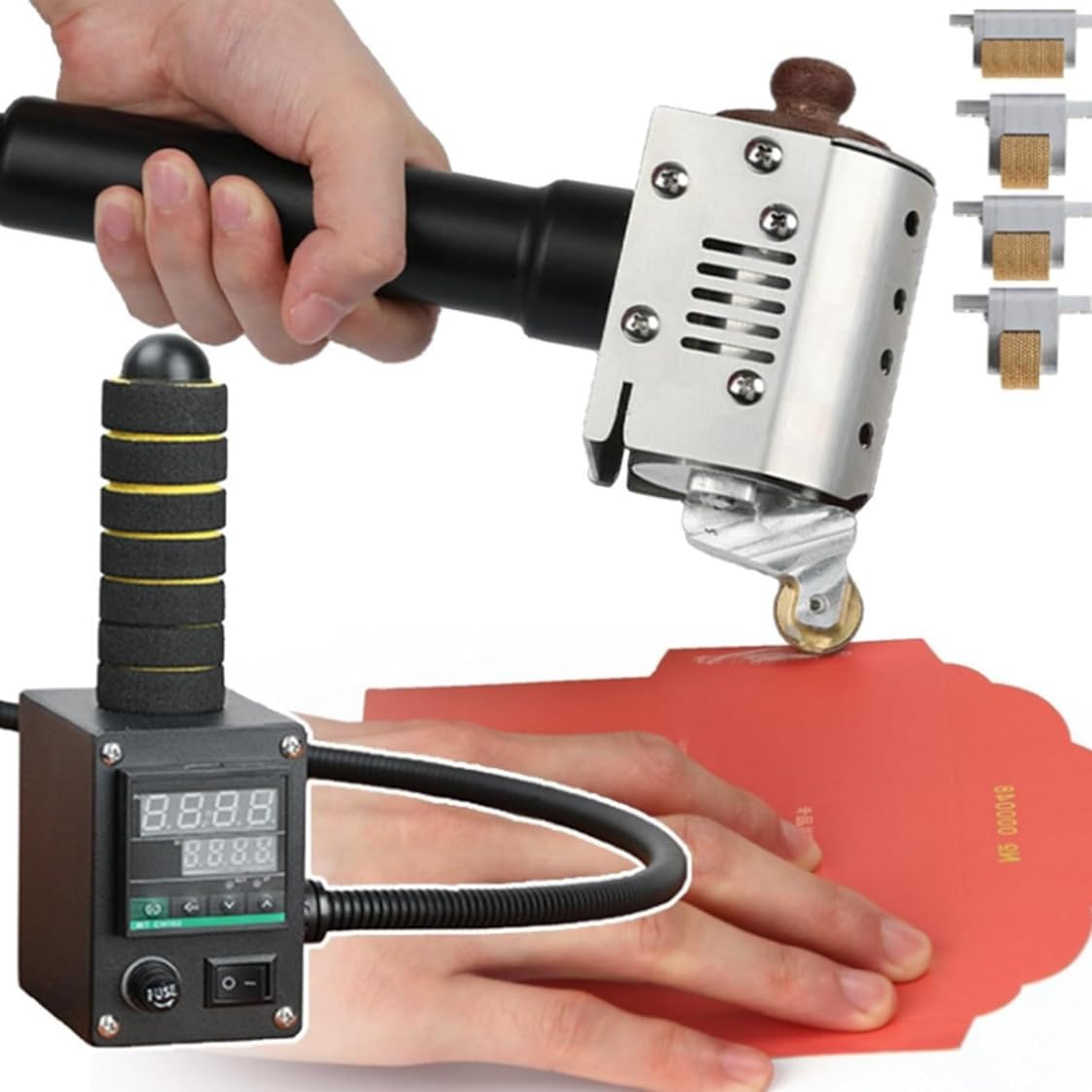 Handheld Hot Melt Glue Dispenser,Commercial adhesives Heating Machine with Digital Display - Temperature Controllable 50-220℃　50ml or 150ml Barrels,with 4/5 Sized Glue Rollers,150ml