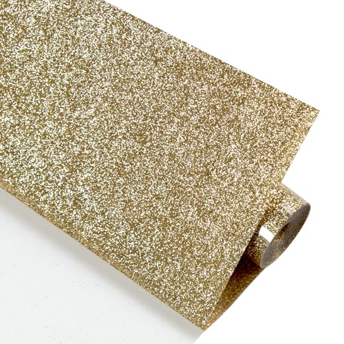 Image of HTVRONT Champagne Gold Glitter HTV Heat Transfer Vinyl - 12 inch x 10ft Champagne Gold Glitter Iron on Vinyl for Shirts, Glitter HTV Vinyl Rolls for Heat Transfer Design