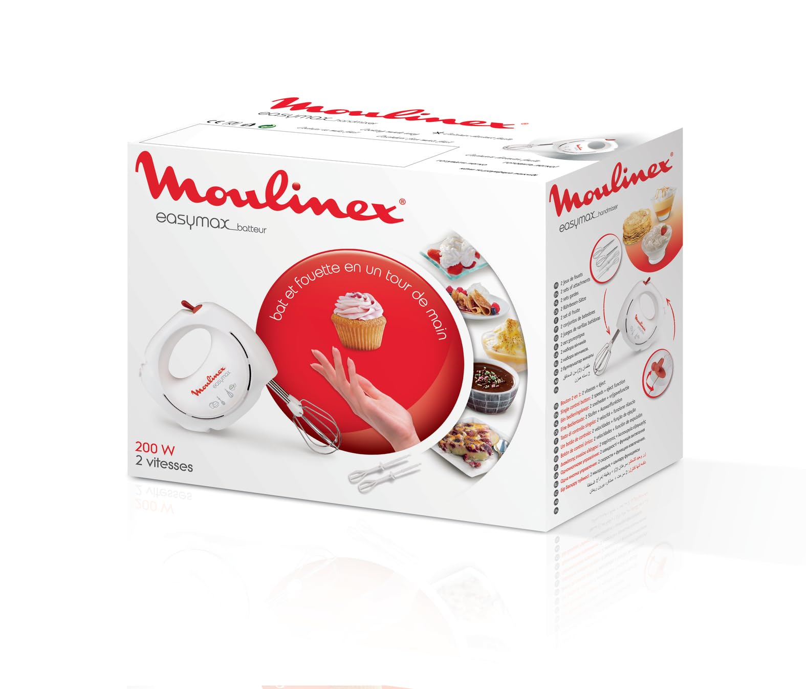 Moulinex, Elektrisches Handrührgerät, 200 W, 2 Geschwindigkeitsstufen, 2 Schneebesen inklusive, ergonomisch, kompakt, Easymax weiß ABM11A30