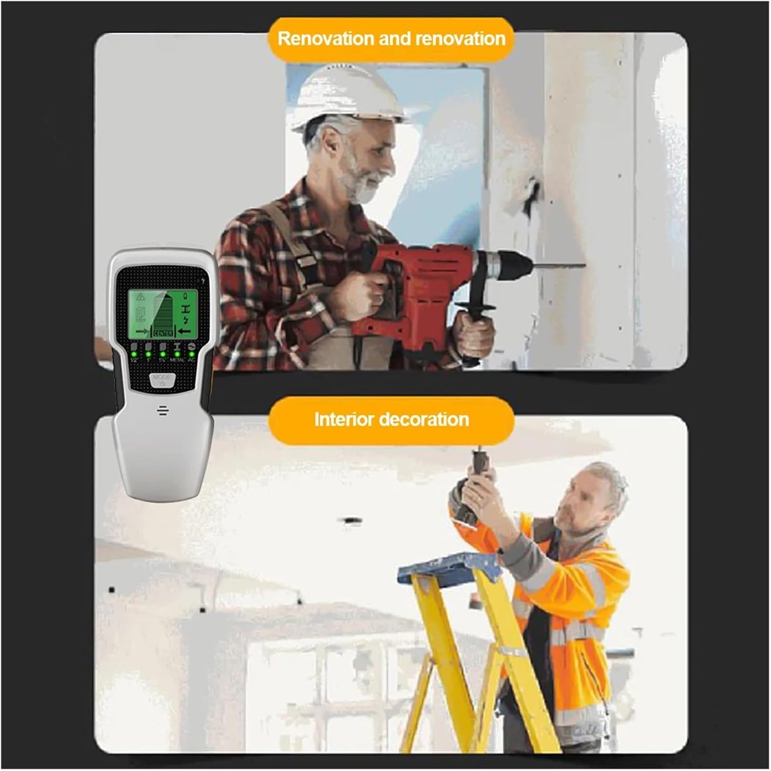 Stud Finder, Stud Finder Wall Scanner 5 in 1 Wall Scanner Backlit LCD Electronic Stud Detector Stud Finder Wall Scanner Metal AC Live Wires Detection