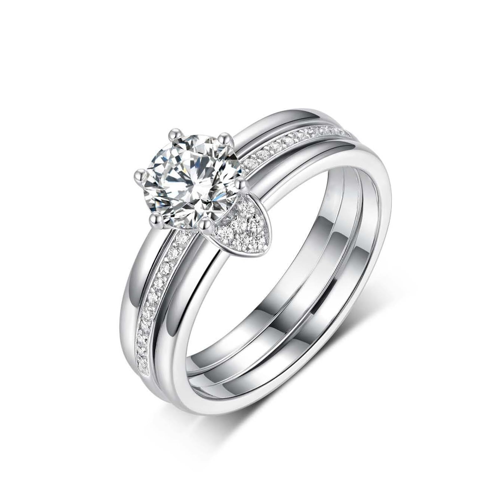 Set di anelli in oro bianco 9 carati, da donna, con moissanite, gioielli in vero oro, Au375, misura 54 (17,2)